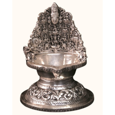 Exquisite 92.5 Sterling Silver Vishnu Dashavatara Deepam (Lamp)