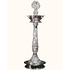 Majestic 92.5 Sterling Silver Standing Deepam (Lamp) with Gaja Lakshmi Topper
