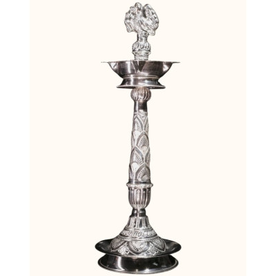 Majestic 92.5 Sterling Silver Standing Deepam (Lamp) with Gaja Lakshmi Topper