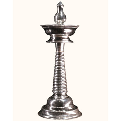 Elegant 92.5 Sterling Silver Standing Deepam (Lamp) with Ornate Handle