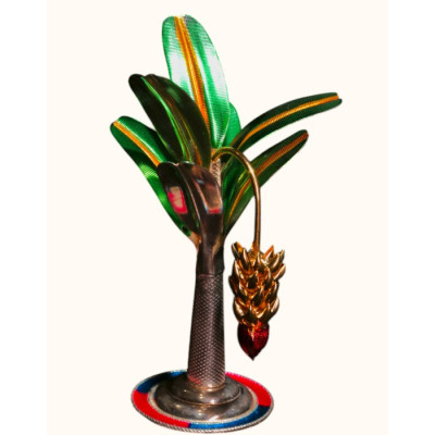 Auspicious 92.5 Sterling Silver Banana Tree Idol with Gold and Enamel Accents