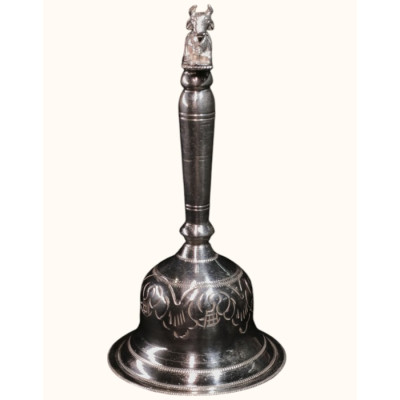 Auspicious 92.5 Sterling Silver Handcrafted Pooja Bell with Nandi Finial